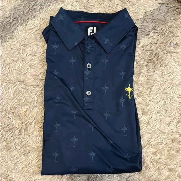 Foot Joy Navy Polo Shirt with Gold President’s Cup Embroidery - Picture 1 of 5